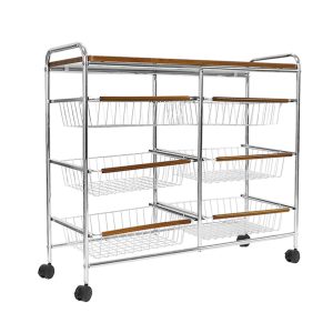 Mid-century Style Snack Organizer, Multi-functional Narrow Cart, Multi-layer Kitchen Fruit & Vegetable Basket, Mobil