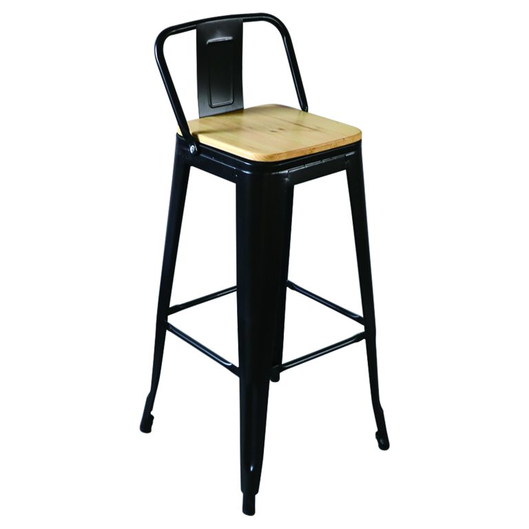Industrial Style Iron Bar Stool for Music Bars and Louges, Iron and Solid Wood High-Stool with Backrest for Cash Counters and Tables