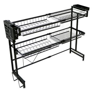 Expandable Kitchen Sink Organizer, Dish Drying Rack with Utensil Holder, Countertop Dish Drainer, Sink Storage Rack