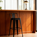 Industrial Style Iron Bar Stools – Music Bar/Pub Stools, Iron & Solid Wood Cash Register Backrest High Stools