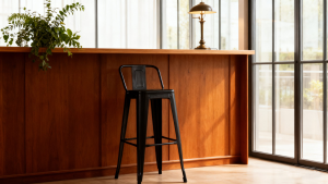 Industrial Style Iron Bar Stools – Music Bar/Pub Stools, Iron & Solid Wood Cash Register Backrest High Stools